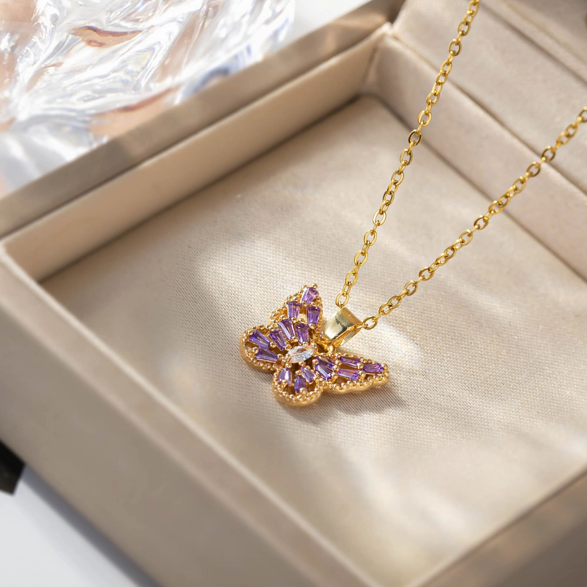 Wholesale Zircon Butterfly Titanium Steel Clavicle Necklace