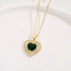 Wholesale Zircon Emerald Double Hearts Full Diamond Necklaces