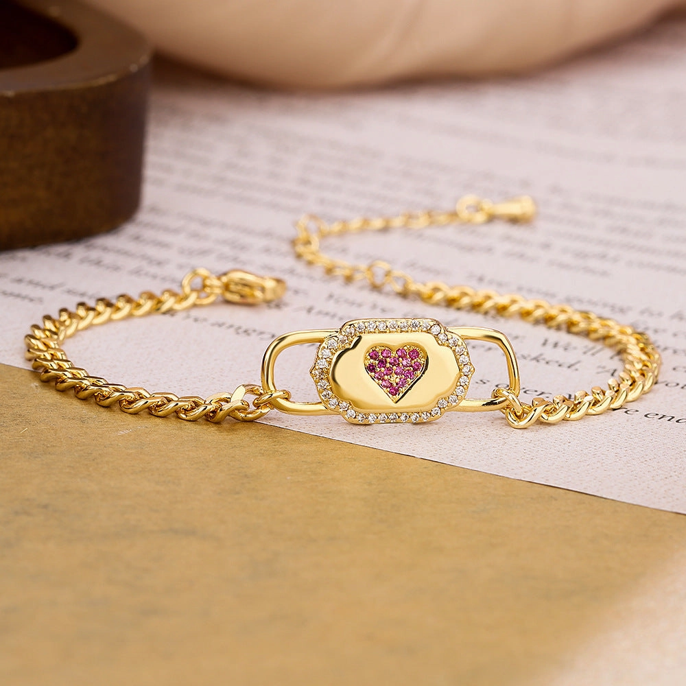Wholesale Zircon Heart Copper Bracelet