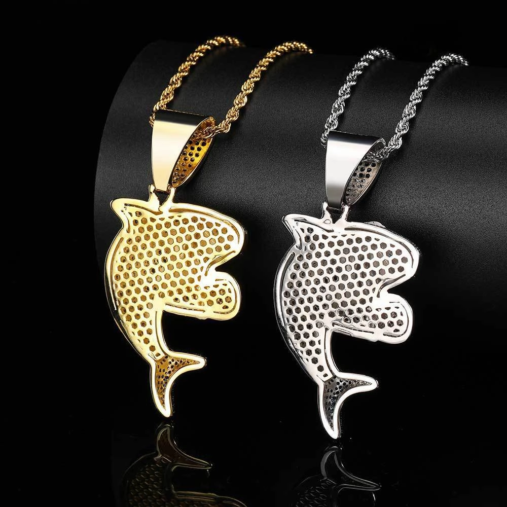 Wholesale Zircon Inlaid Boxing Shark Metal Necklaces