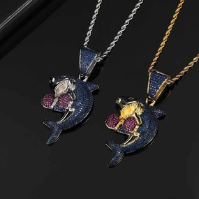 Wholesale Zircon Inlaid Boxing Shark Metal Necklaces