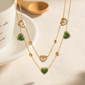 Wholesale Zircon Inlaid Hearts Stainless Steel Necklaces