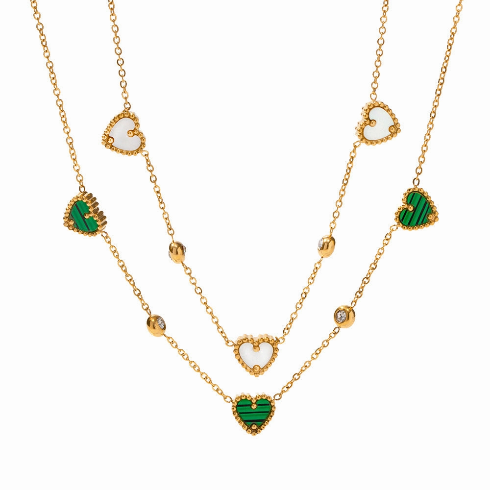 Wholesale Zircon Inlaid Hearts Stainless Steel Necklaces
