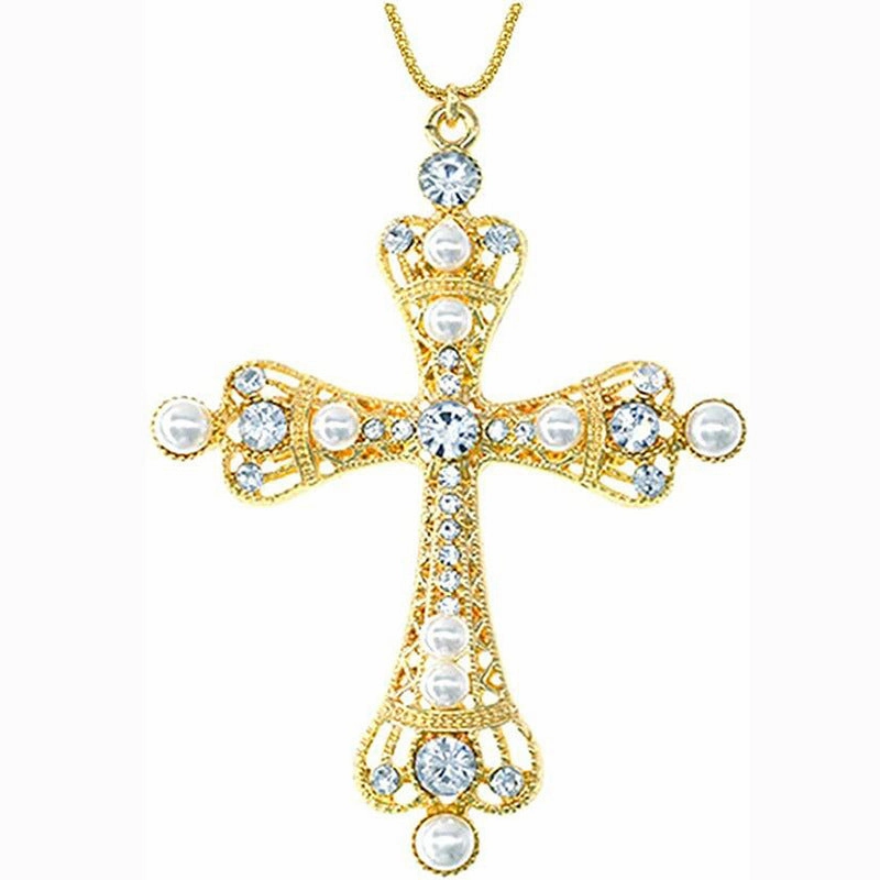 Wholesale Zircon Pearl Micro Inlay Cross Ladies Necklaces