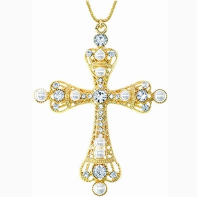 Wholesale Zircon Pearl Micro Inlay Cross Ladies Necklaces