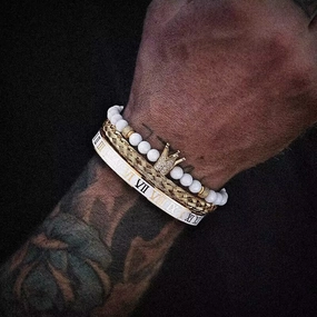 Wholesale Zircon Skull Crown Stainless Steel White Oil Drop Roman Numeral Bracelet Set