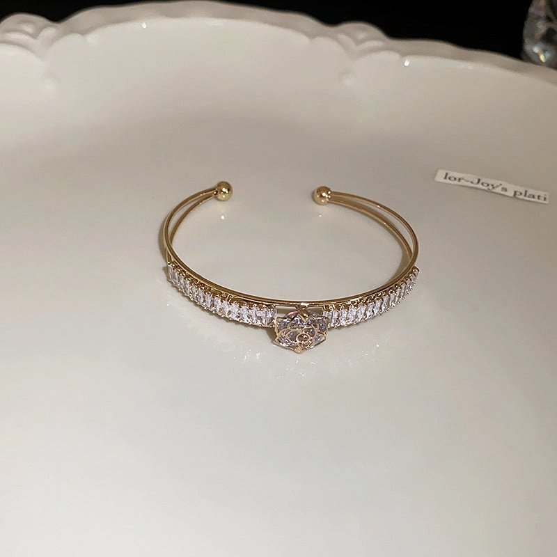 Wholesale Zircon Water Drop Double Layer Open Copper Bracelet