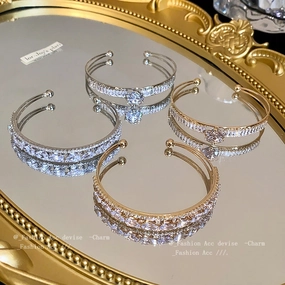 Wholesale Zircon Water Drop Double Layer Open Copper Bracelet