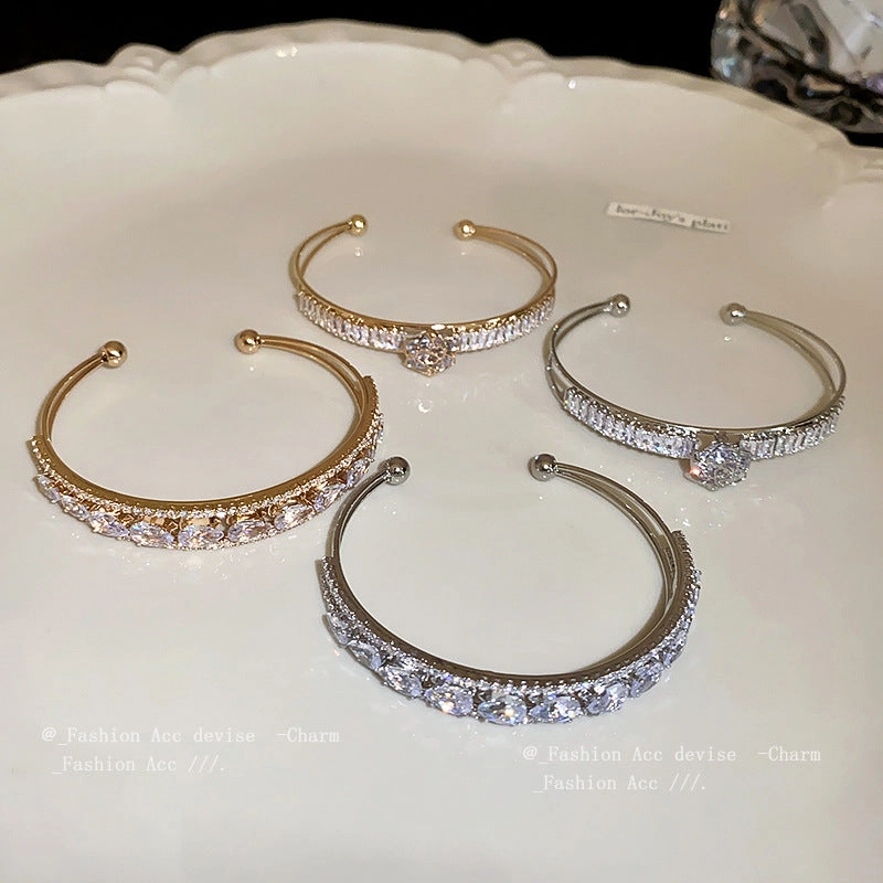 Wholesale Zircon Water Drop Double Layer Open Copper Bracelet