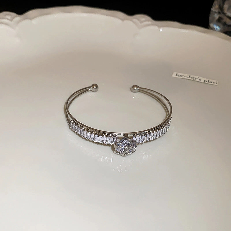 Wholesale Zircon Water Drop Double Layer Open Copper Bracelet