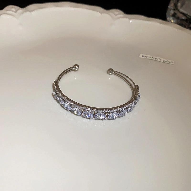 Wholesale Zircon Water Drop Double Layer Open Copper Bracelet