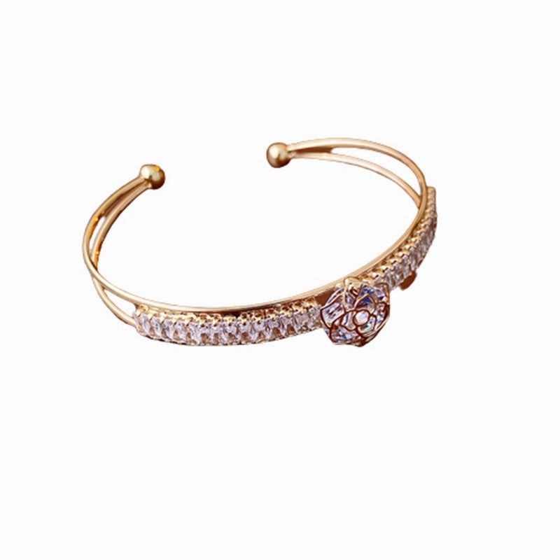 Wholesale Zircon Water Drop Double Layer Open Copper Bracelet