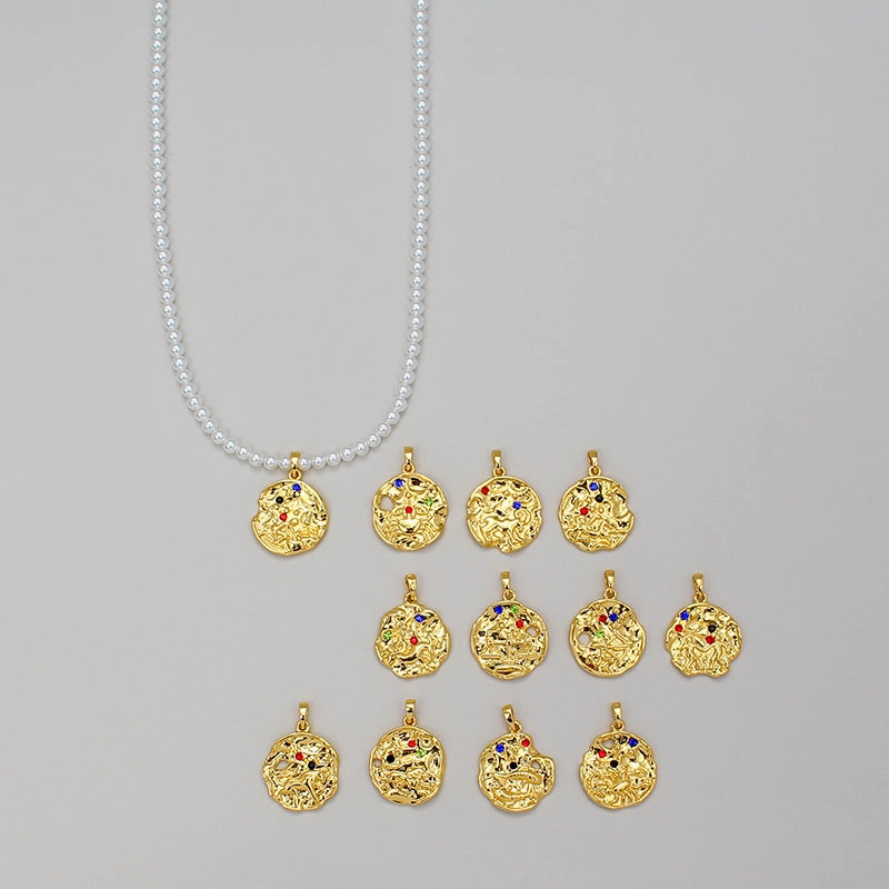 Wholesale Zodiac Gold Coin Pendant Copper Necklaces