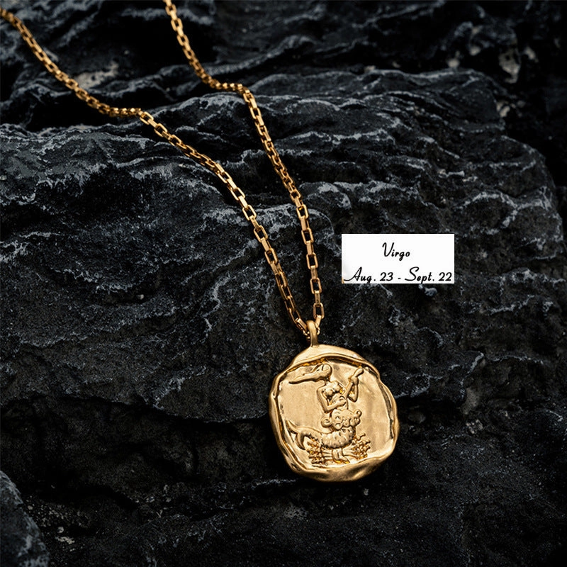 Wholesale Zodiac Oval Pendant Titanium Steel Necklace