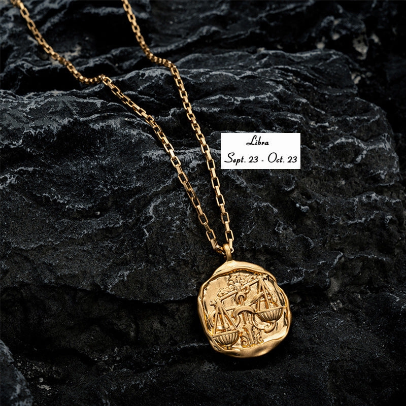 Wholesale Zodiac Oval Pendant Titanium Steel Necklace