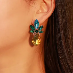 WholesaleNew Creative Trend Rhinestone Crystal Pineapple Stud Earrings Personalized Fruit Earrings