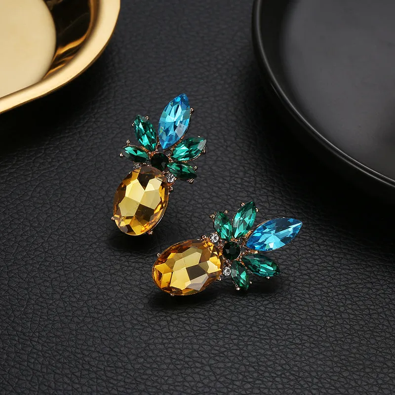 WholesaleNew Creative Trend Rhinestone Crystal Pineapple Stud Earrings Personalized Fruit Earrings