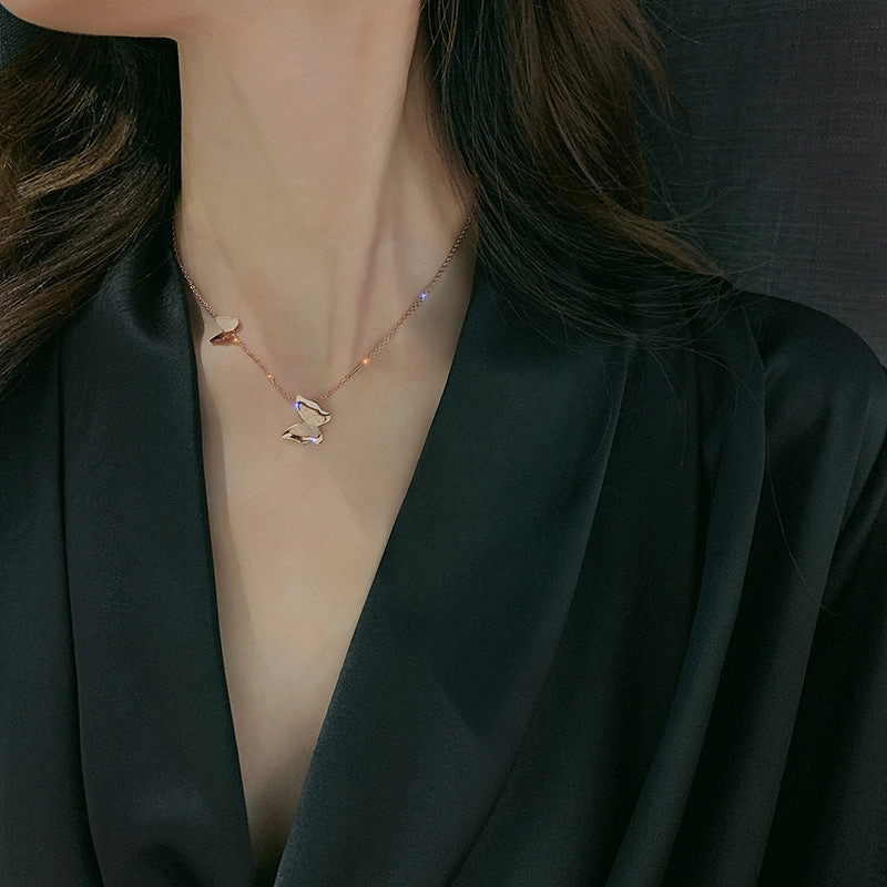 WholesaleTitanium Steel Butterfly Short Necklaces